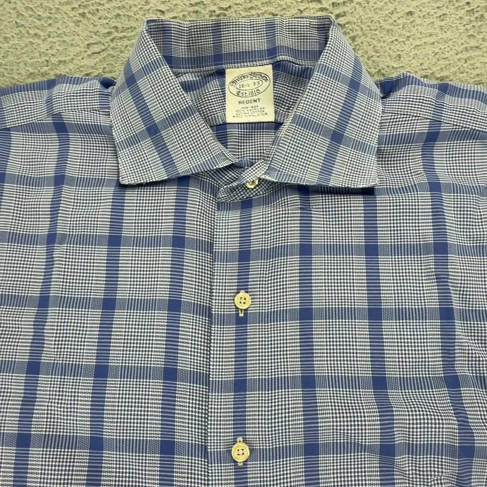 Brooks Brothers Regent Mens 16.5 33 Blue Plaid Supima Cotton Dress Shirt